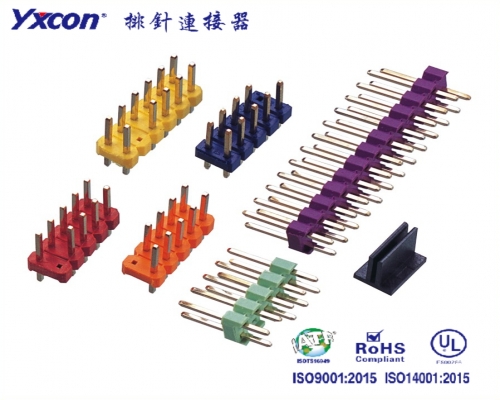 2.54Pin Header，Dual Rows， single plastic，180°， multicolour